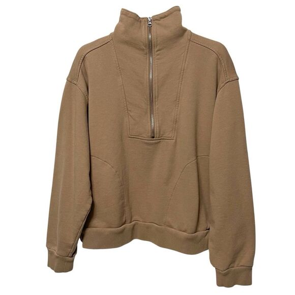 EVERLANE Half Track Zip Sweatshirt in Burnt Sugar XL - Picture 1 of 6